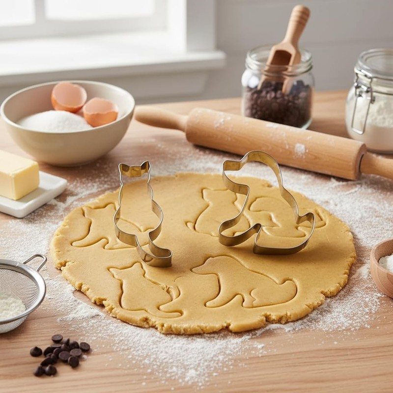 2 Pcs Silver Cookie Cutters Set Cat Dog Cookie Cutter