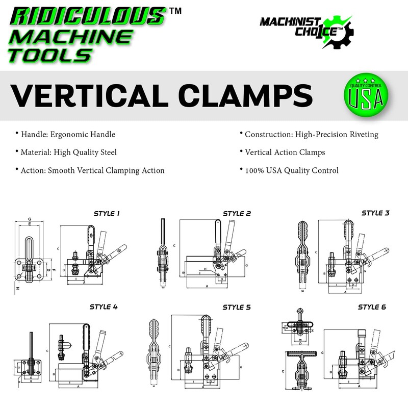 (5-Pack) 225LB U-BAR DOUBLE FLG BASE VERTICAL/HORIZONTAL HOLD-DOWN CLAMP