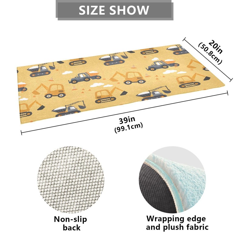 Bathroom Rug Construction Trucks Bath Mat 39x20in Soft Absorbent Plush