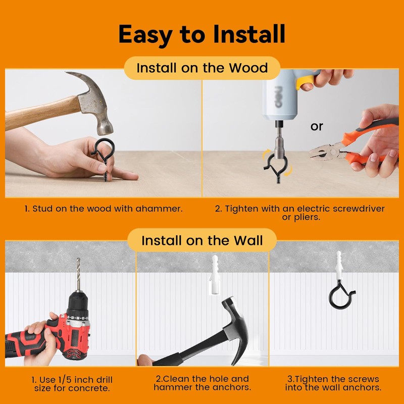 50 PCS Q-Hanger Hooks with Safety Buckle, Windproof Screw Wall