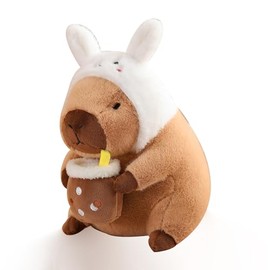 Capybar Cuddly Toys Sculpture Statue Decorative Plush Toy, Capybar Plush Toy with a Rabbit Hat, Wild Animals, Stuffed Animals, Cute Capybara Plush Toy, Stuffed Animals Toy, Birthday Gift (Rabbit, 40