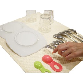 ddice Dish Drying Mat, Quick Drying Mat, Machine Washable, Dish Drying Mat, Dull Color, Large, Small, Rolled, Storage, Quick Drying, Water Absorbent, Loop, Sink Mat (Beige, S)