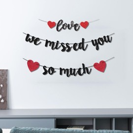 Pre-Strung Welcome Home Banner, Black Glitter Welcome Home Banner - Pre-Strung on 8 ft Strand - Housewarming, Homecoming, & Military Return Party Decorations & Decor(Black Welcome Home)