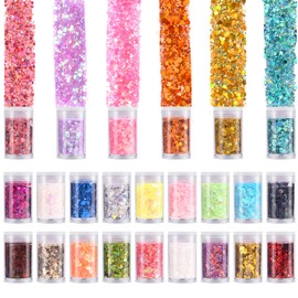 LICOOL GLITTER Pack of 24 Colors Chunky and Fine Glitter Mixed,Nail Art Face Body Hair Iridescent Sequins Loose Glitter,DIY Epoxy Resin Craft Slime Tumbler Making Flakes Powder