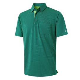 Rouen Golf Shirts for Men Dry Fit Performance Moisture Wicking Casual Pocket Collared Mens Polo Shirts Short Sleeve Green