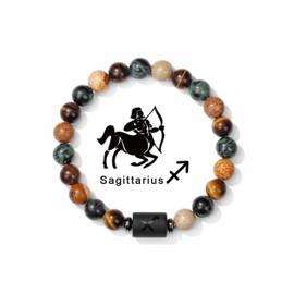 Zodiac Bracelet for Women Men Natural Stone Bead Bracelet Zodiac Sign Constellation Distance Prayer Blessing Bracelet for Couples Friends Gifts for Birthday (Sagittarius)