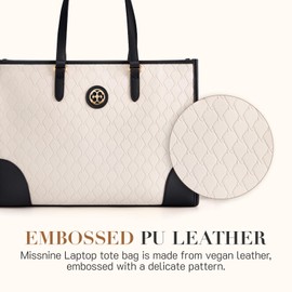 Missnine Laptop Tote Bag for Women 15.6 inch Embossed PU Leather Work Bag Profession Briefcase Designer Computer Bag