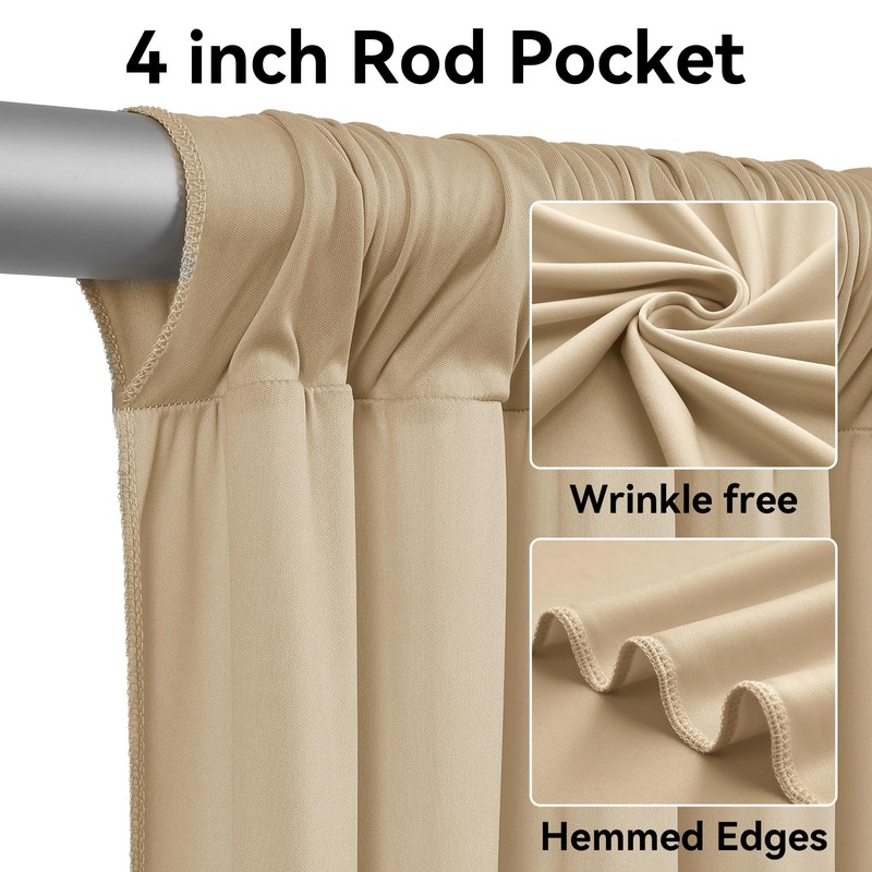 40ftx12ft Beige Backdrop Curtains for Parties, Wrinkle Free Polyester Photo