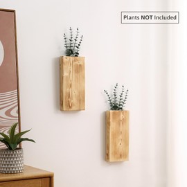Wood Wall Planter Set of 2, Wood Wall Pocket for Greenery and Dried Flowers, Indoor Wood Hanging Vase, Modern Farmhouse Wall Decor for Living Room Bedroom Office Eucalyptus Stems Decorations (Retro)