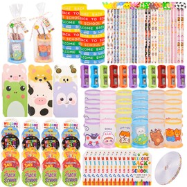 24 Set Back to School Stationery Gifts Set for Student Include Pencil Holders Pencils Mini Notebooks Pins and Welcome Cards First Day of School Gift for Classroom Prize Rewards Party Favors Supplies