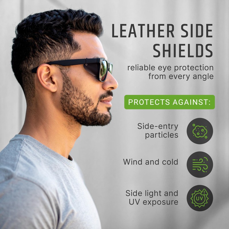 Removable side shields for sunglasses, leather side shields for protect