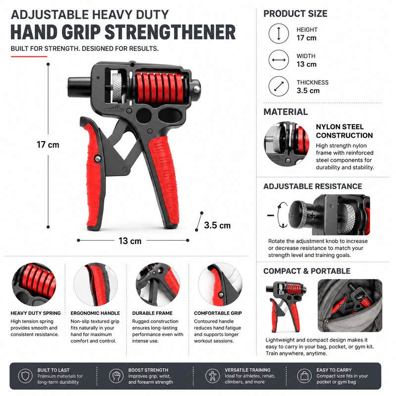 Adjustable Hand Grip Strengthener for Forearm Training – 5–165kg Steel