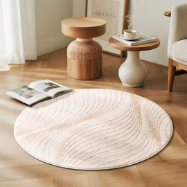 Carvapet 3 ft Round Faux Jute Rug - Soft Low Pile Small 36 inch/91 cm Beige Machine Washable Circle Carpet with Non Slip Rubber Backing, Foldable Area Rug for Living Room Bedroom Nursery Bathroom