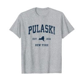 Pulaski New York NY Vintage Athletic Navy Sports Design T-Shirt