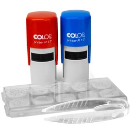 Colop Teacher - Juego de sellos con temática de profesor, sellos autoentintados rojos y azules con 10 mensajes únicos y pinzas para cambiar fácilmente los mensajes, ideal para tareas y marcar pruebas