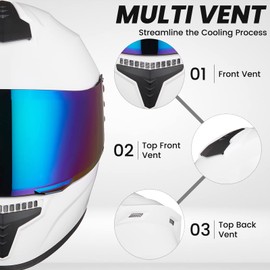 AUBOA Full Face Motorcycle Helmets for Adults Men and Women DOT Street Bike Racing Helmet with Tinted Visor Model MD-813 (White, S)