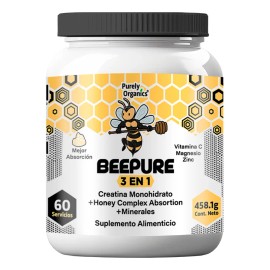 BeePure Creatina en Polvo + Miel Orgánica | Rápida Absorción | 60 Servicios | Purely Organics