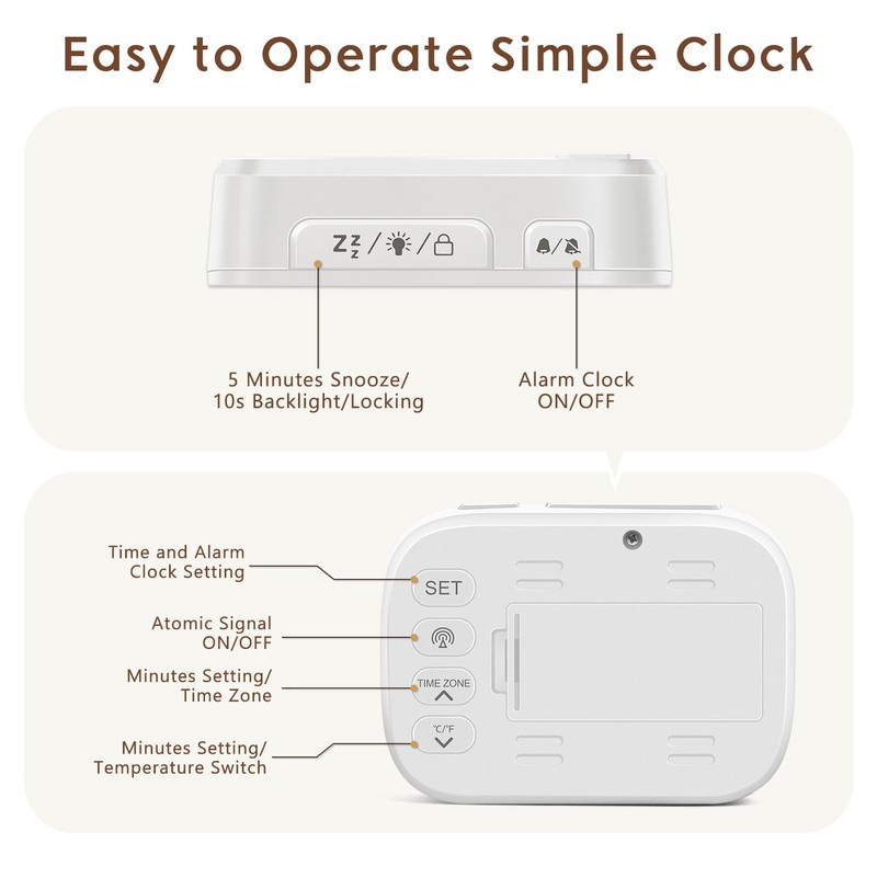 Geevon Alarm Clock for Bedroom, Small Digital Atomic Clock for