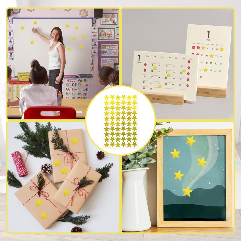 Tehttz 1800Pcs Gold Star Stickers, 30 Sheets Tiny Holographic Foil