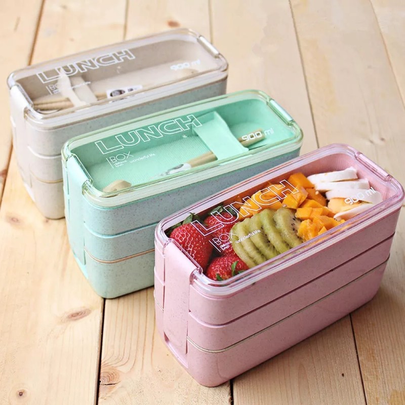 Maíz Contenedor Lonchera Box Lunch Divisiones Cubiertos Portatil
