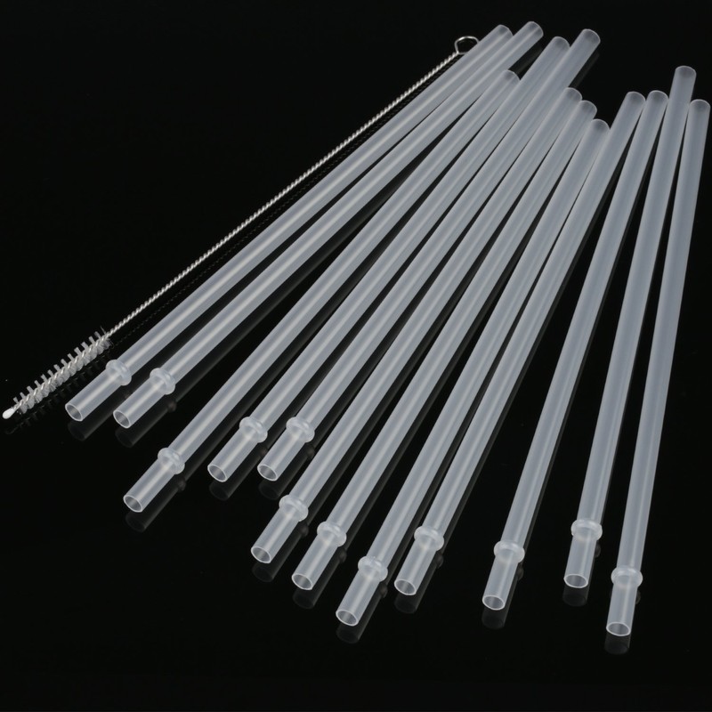 DAKOUFISH 14 inch Long Reusable Clear Plastic Replacement Drinking Straws