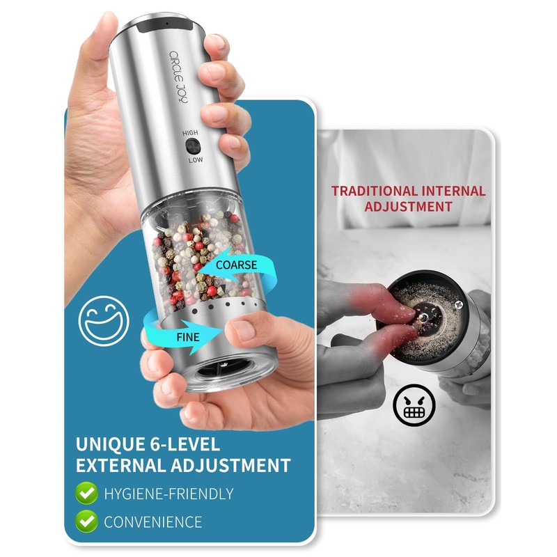 CIRCLE JOY Rechargeable Salt and Pepper Grinder Set Stainless Steel