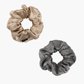 OFFTOPIC® Set of 2 Scrunchies for Pure Silk Hair | STOP Broken Hair and Signs on Hair | Elastic Silk Hair Accessory Elegant | Oeko-Tex Certified, Carbon & Caramel