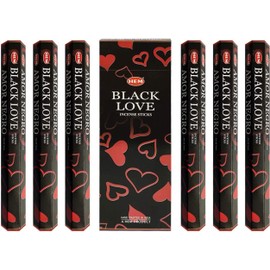 Hem 6 Pack 20 Stick Black Love - Box Of Six 20 Stick Tubes, 120 Sticks Total - Hem Incense