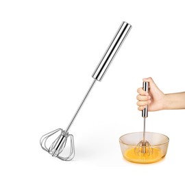 ds. distinctive style Semi Automatic Whisk 304 Stainless Steel Hand Push Spinning Whisk 12 Inch Egg Beater for Blending Eggs, Frothing Milk, Whipping Cream, etc.