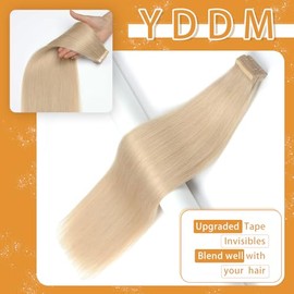 YDDM Extensiones De Cabello Humano Con Cinta Adhesiva, 24", 20 Unidades, Rubio Oscuro, 100% Cabello Humano Remy Para Mujeres, Extensiones De Cabello L