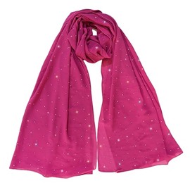 Lina & Lily Sparkle Rhinestones Women's Chiffon Scarf Shawl Wrap Sheer Lightweight (Dark Pink)