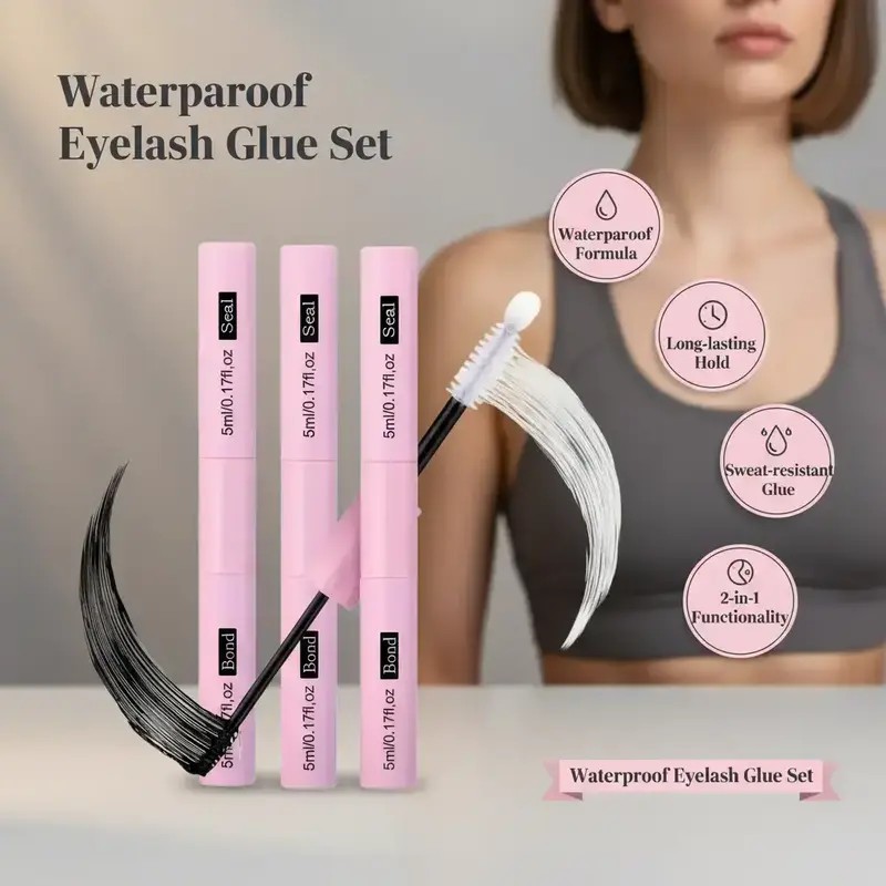 Waterproof Eyelash Glue 3 Pack, Long Lasting Lash Adhesive for