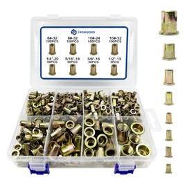 SAE Rivet Nut Assortment Kit 505Pcs Galvanized 6-32 8-32 10-24 1/4-20 3/8-16 5/16-18 1/2-13 Carbon Steel Rivet nut Threads Inserts Nutsert