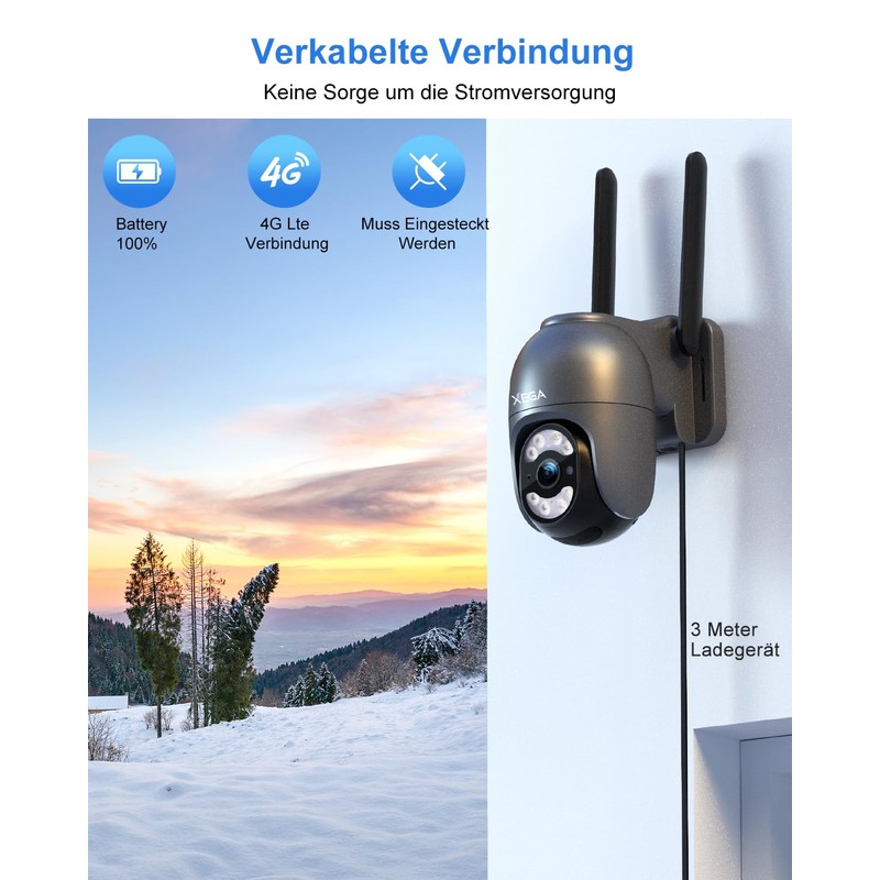 Xega 4G LTE Wired 24/7 Surveillance Camera with SIM Card