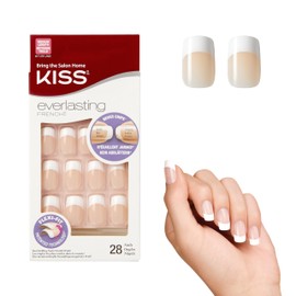 KISS Kiss Everlasting French Nail Manicure, Chip-Free with Flexi-Fit Technology, Medium, "Infinite", Nail Kit with Pink Nail Glue (Net Wt. 2 g / 0.07oz.), Mini File, Manicure Stick, and 28 Fake Nails