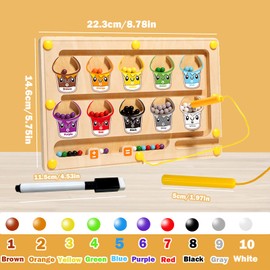 2-in-1 Magnetic Game Labyrinth, Magnetic Game from 2 3 4 5 6 Years, Magnetic Wooden Toy for Children, Motor Skills Toy, Sorting Game, Numbers Colours, Educational Toy for Girls and Boys