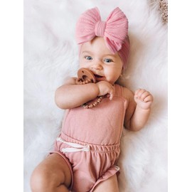 DRESHOW BQUBO Handmade Baby Headbands Soft & Stretchy Hair Bands with Bows Nylon Bows Hairbands for Girls Newborn Infant Toddlers Hair Accessories 5 pack