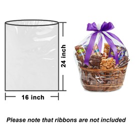 Arsmat Large Clear Cellophane Gift bags, 20 Pack 16"X24" Cellophane Wrap for Gift Baskets, 1.5 Mil Thick Clear Basket Bags