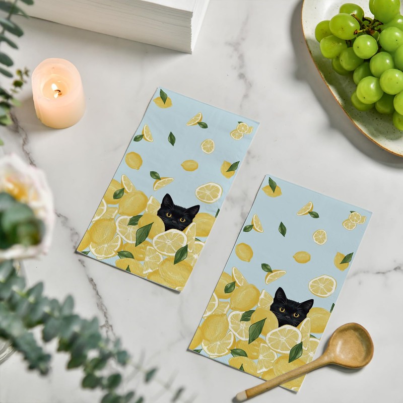 Horaldaily 50 Spring Summer Disposable Paper Decorative Guest Napkins, Lemon