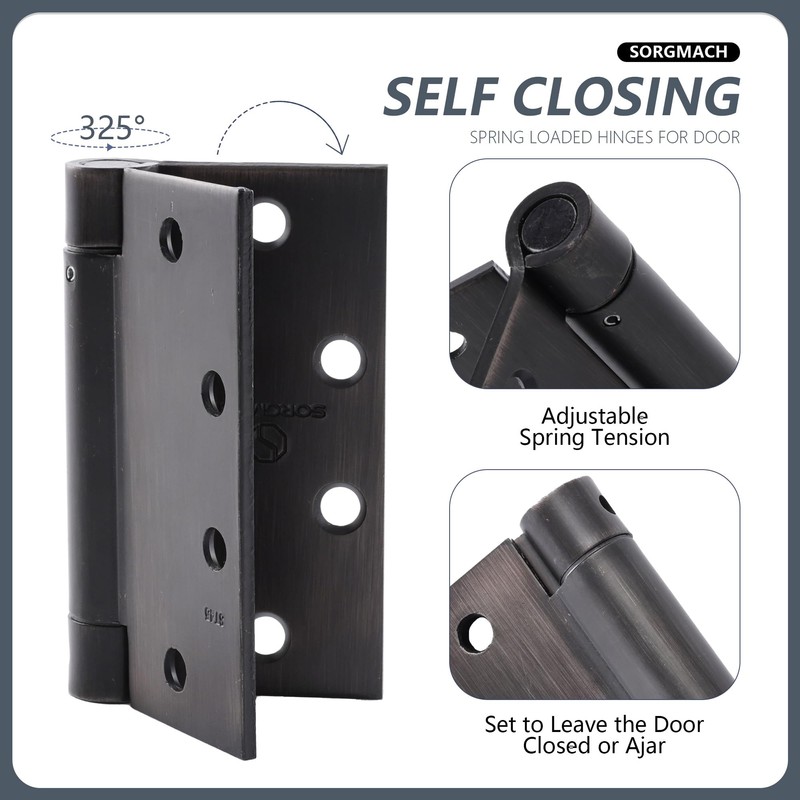 3 Pieces Self Closing Door Hinges 4-1/2 inch Oil Rubbed