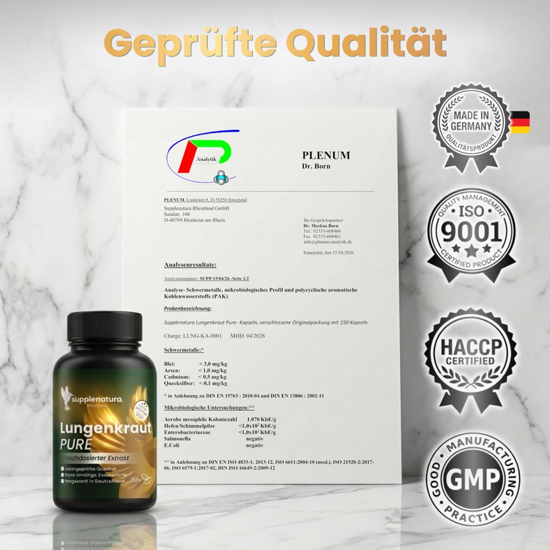 Supplenatura® Lungwort Capsules, Value Pack, German Production, Vegan, Laboratory Tested,