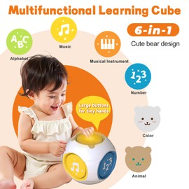 Bilingual Baby Toys Musical Learning Cube Educational Learning Toy for 1 Year Old, Toddler Activity Cube with Music & Lights for 6-9-12-18 Months Babies Infants, First Birthday Gift for Boys Girls
