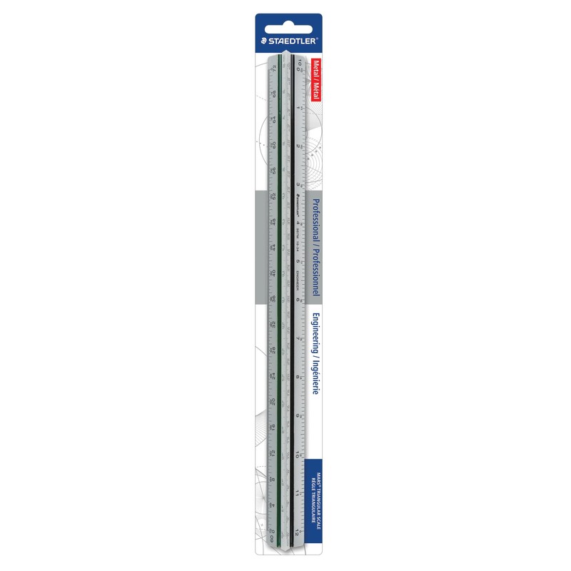 STAEDTLER Engineer Aluminum Triangular Scale, 12in Metal Ruler with Color-Coded