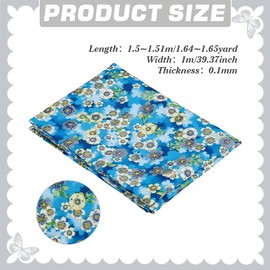 PH PandaHall Floral Quilting Fabric Blue Fabrics 1.5m Wide Flower Patchwork Retro Printed Sewing Craft Fabric for DIY Crafts Sewing Handmade Clothing Tablecloth Home Decor, 1m