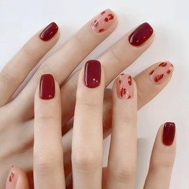 [ALLEVG] Nail Tips, Red, 24 Pieces, Nail Tips, Short, Autumn, Winter, Popular, Japanese Style, Cute, Simple, Stylish, Coming of Age Ceremonies, School Entrance Ceremonies, Graduation Ceremonies,