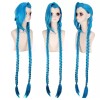 Jextech Peluca Jinx Doble Trenza 100cm League Of Legends Cosplay
