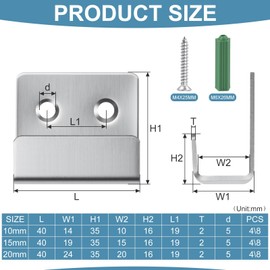 Dwsdws 8 Pcs U Shaped Brackets 10mm Inner Width Stainless Steel Heavy Duty