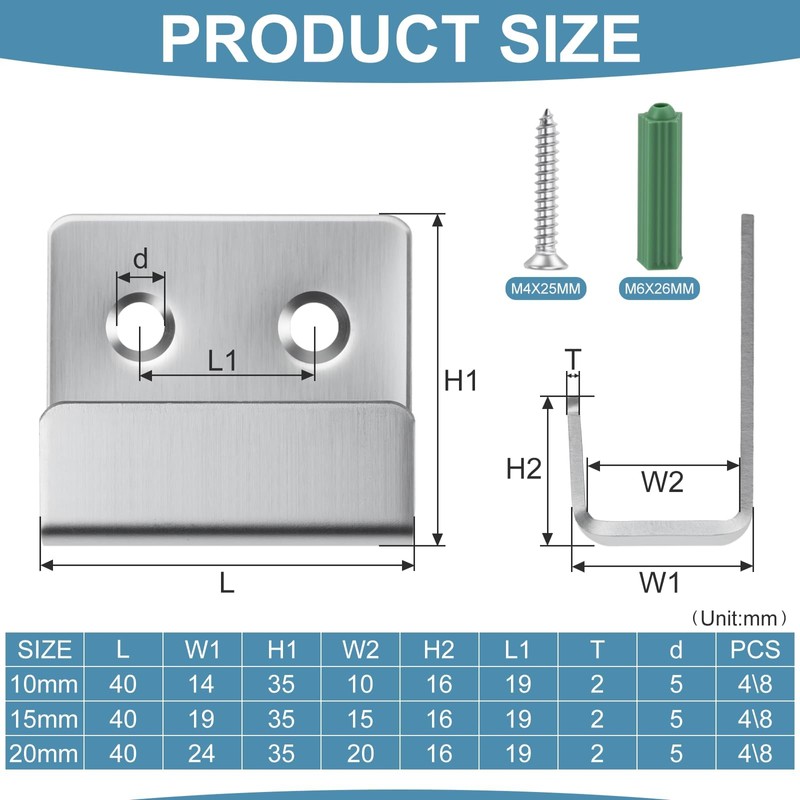 Dwsdws 8 Pcs U Shaped Brackets 10mm Inner Width Stainless