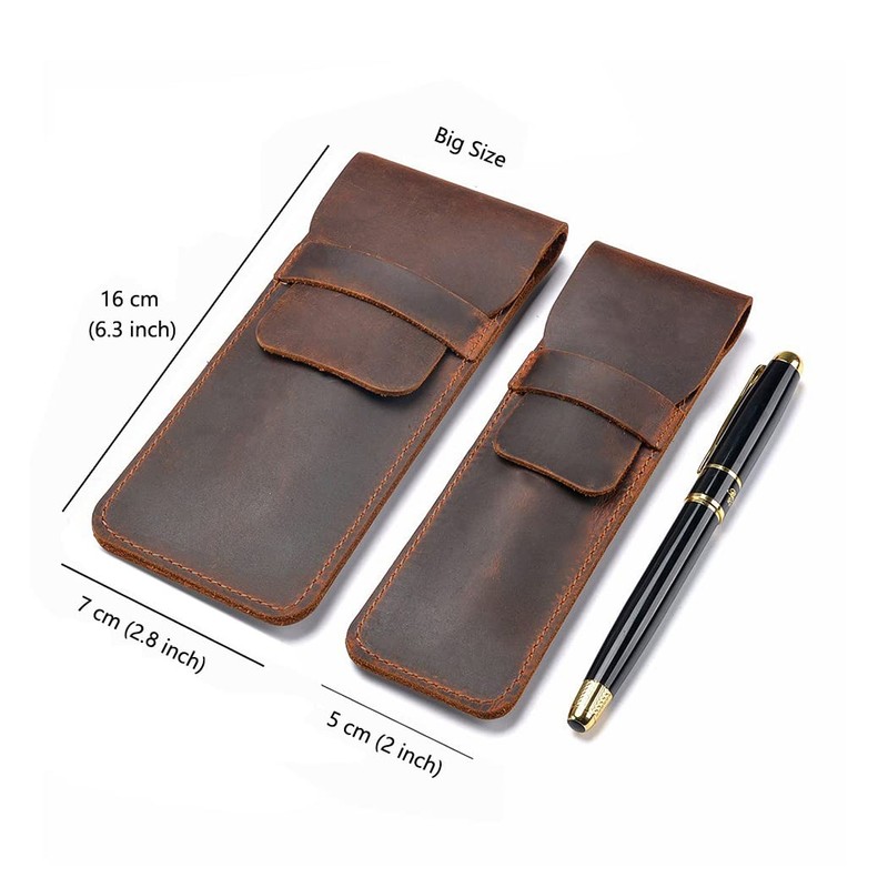 Borsgye Pencil Case Leather Pen Protective Case Crazy Horse Leather