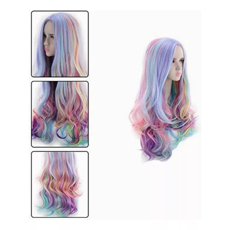 Sroje Peluca De Pelo Largo Rizado Color Arcoíris Para